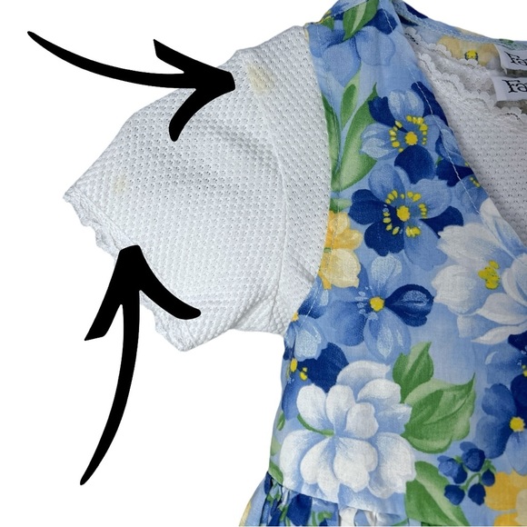 VTG 90's FAME KIDS White T shirt Dress with Blue Yellow Floral Pinafore Sz 6X - Picture 3 of 7